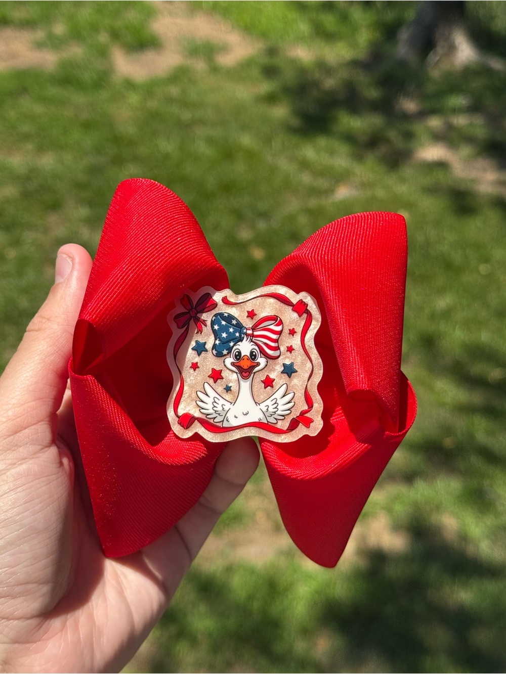 Kids Red Patriotic Duck Hair Bow